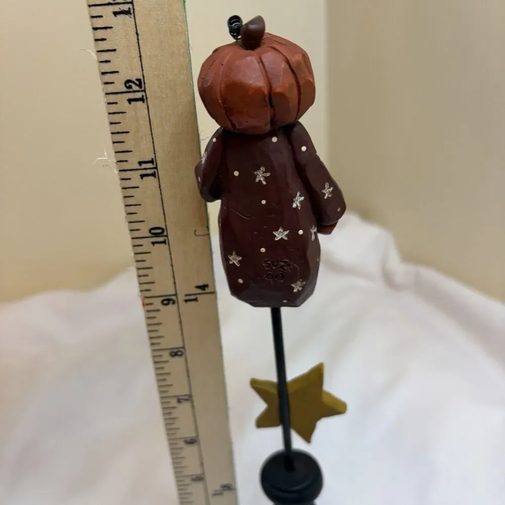 Blossom Bucket Halloween Pumpkin Black Cat Pedestal 13” Suzi Skoglund Folk Art